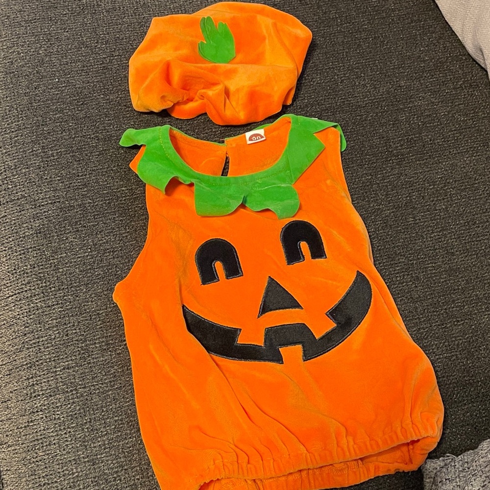 Kids Pumpkin Costume with Hat - Orange and Green